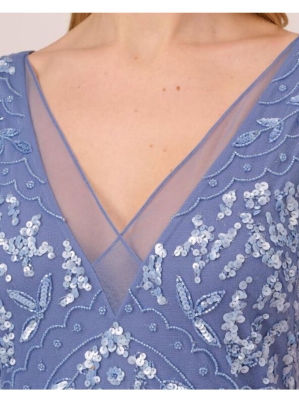 Adrianna Papell Dress SZ 14 Blue Sequin Beaded Midi Formal Cocktail NWT GALA MOB - Picture 3 of 13